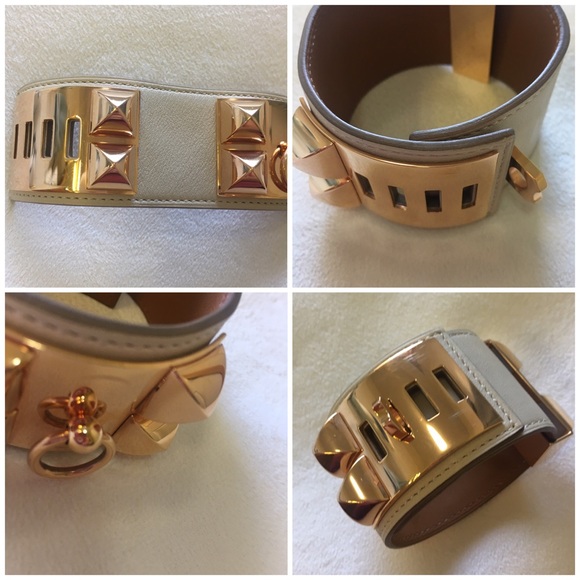 HERMÈS CDC Chalk + RoseGold Swift Leather Bracelet - Picture 6 of 8